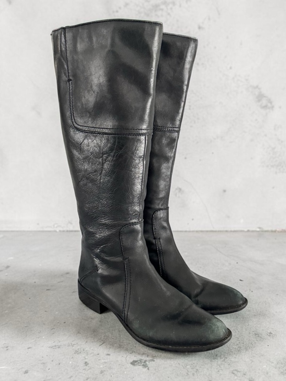 Franco Sarto Black Knee High Leather Boots “Cristo” Wide Shaft